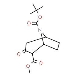 ChemSpider 2D Image | 8-tert-Butyl 2-methyl 3-oxo-8-azabicyclo[3.2.1]octane-2,8-dicarboxylate | C14H21NO5
