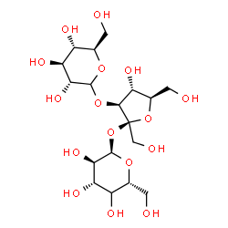 ChemSpider 2D Image | D-Glucopyranosyl-(1->3)-beta-D-fructofuranosyl (4xi)-alpha-D-xylo-hexopyranoside | C18H32O16