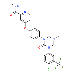 ChemSpider 2D Image | 4-(4-{3-[4-Chloro-3-(trifluoromethyl)phenyl]-5-methyl-2-oxo-1,3,5-triazinan-1-yl}phenoxy)-N-methyl-2-pyridinecarboxamide | C24H21ClF3N5O3