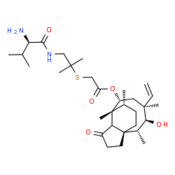 ChemSpider 2D Image | (1S,2R,3S,4S,6R,7R,14R)-3-Hydroxy-2,4,7,14-tetramethyl-9-oxo-4-vinyltricyclo[5.4.3.0~1,8~]tetradec-6-yl {[2-methyl-1-(D-valylamino)-2-propanyl]sulfanyl}acetate | C31H52N2O5S