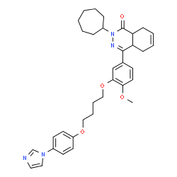 ChemSpider 2D Image | 2-Cycloheptyl-4-(3-{4-[4-(1H-imidazol-1-yl)phenoxy]butoxy}-4-methoxyphenyl)-4a,5,8,8a-tetrahydro-1(2H)-phthalazinone | C35H42N4O4