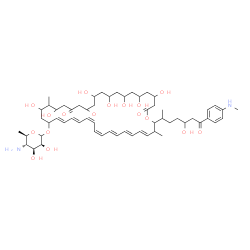 ChemSpider 2D Image | (4E,6E,8E,10Z,12Z,14E,16E)-20,22,28,30,32,34,36-Heptahydroxy-2-{5-hydroxy-7-[4-(methylamino)phenyl]-7-oxo-2-heptanyl}-3,21-dimethyl-24,26,38-trioxooxacyclooctatriaconta-4,6,8,10,12,14,16-heptaen-18-yl
 4-amino-4,6-dideoxy-D-mannopyranoside | C59H88N2O17