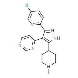 ChemSpider 2D Image | 4-[3-(4-Chlorophenyl)-5-(1-methyl-4-piperidinyl)-1H-pyrazol-4-yl]pyrimidine | C19H20ClN5