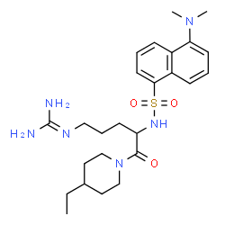 ChemSpider 2D Image | N-{5-[(Diaminomethylene)amino]-1-(4-ethyl-1-piperidinyl)-1-oxo-2-pentanyl}-5-(dimethylamino)-1-naphthalenesulfonamide | C25H38N6O3S