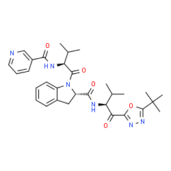 ChemSpider 2D Image | (2S)-N-[(2S)-1-(5-tert-butyl-1,3,4-oxadiazol-2-yl)-3-methyl-1-oxobutan-2-yl]-1-[N-(pyridin-3-ylcarbonyl)-L-valyl]-2,3-dihydro-1H-indole-2-carboxamide | C31H38N6O5