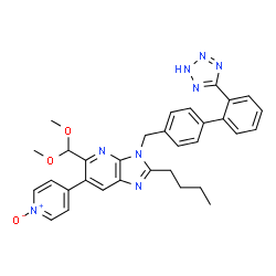 ChemSpider 2D Image | 2-Butyl-5-(dimethoxymethyl)-6-(1-oxido-4-pyridinyl)-3-{[2'-(2H-tetrazol-5-yl)-4-biphenylyl]methyl}-3H-imidazo[4,5-b]pyridine | C32H32N8O3