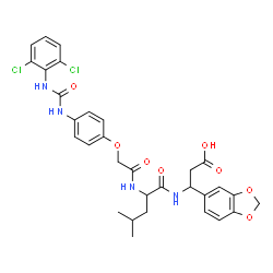 ChemSpider 2D Image | 3-(1,3-Benzodioxol-5-yl)-3-({N-[(4-{[(2,6-dichlorophenyl)carbamoyl]amino}phenoxy)acetyl]leucyl}amino)propanoic acid | C31H32Cl2N4O8