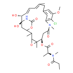 ChemSpider 2D Image | (6S,20R,21S)-11-Chloro-20,21-dihydroxy-12-methoxy-2,5,9,16-tetramethyl-8,23-dioxo-4,24-dioxa-9,22-diazatetracyclo[19.3.1.1~10,14~.0~3,5~]hexacosa-10(26),11,13,16,18-pentaen-6-yl N-methyl-N-propionyl-L
-alaninate | C34H46ClN3O10