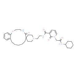 ChemSpider 2D Image | 1-[2-(Cyclohexylamino)-2-oxoethyl]-2-oxo-N-[2-(5-oxo-2,3,4,5,8,9,10,11-octahydro-1'H,7H-spiro[1,4-benzoxazacyclotridecine-6,4'-piperidin]-1'-yl)ethyl]-1,2-dihydro-3-pyridinecarboxamide | C35H49N5O5