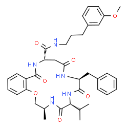 ChemSpider 2D Image | (3S,6R,9S,13S)-9-Benzyl-6-isopropyl-N-[3-(3-methoxyphenyl)propyl]-3-methyl-5,8,11,15-tetraoxo-2,3,4,5,6,7,8,9,10,11,12,13,14,15-tetradecahydro-1,4,7,10,14-benzoxatetraazacycloheptadecine-13-carboxamid
e | C38H47N5O7