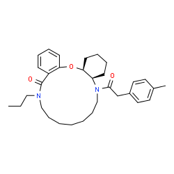 ChemSpider 2D Image | (4aR,19aS)-5-[(4-Methylphenyl)acetyl]-13-propyl-1,3,4,4a,5,6,7,8,9,10,11,12,13,19a-tetradecahydrodibenzo[b,n][1,4,12]oxadiazacyclopentadecin-14(2H)-one | C32H44N2O3