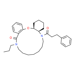 ChemSpider 2D Image | (4aR,19aS)-5-(3-Phenylpropanoyl)-13-propyl-1,3,4,4a,5,6,7,8,9,10,11,12,13,19a-tetradecahydrodibenzo[b,n][1,4,12]oxadiazacyclopentadecin-14(2H)-one | C32H44N2O3