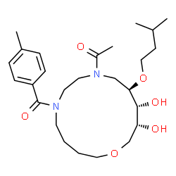 ChemSpider 2D Image | 1-[(11R,12R,13R)-12,13-Dihydroxy-6-(4-methylbenzoyl)-11-(3-methylbutoxy)-1-oxa-6,9-diazacyclotetradecan-9-yl]ethanone | C26H42N2O6