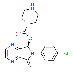 ChemSpider 2D Image | (5R)-6-(5-Chloro-2-pyridinyl)-7-oxo-6,7-dihydro-5H-pyrrolo[3,4-b]pyrazin-5-yl 1-piperazinecarboxylate | C16H15ClN6O3