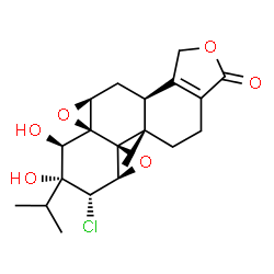 ChemSpider 2D Image | (1aS,1bS,6bS,7aS,8aS,9R,10R,11S,11aR)-11-Chloro-9,10-dihydroxy-10-isopropyl-1b-methyl-1b,3,6,6b,7,7a,9,10,11,11a-decahydrobisoxireno[8a,9:4b,5]phenanthro[1,2-c]furan-4(2H)-one | C20H25ClO6