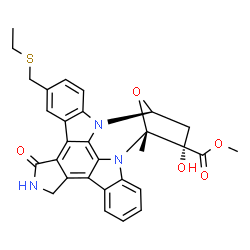 ChemSpider 2D Image | Methyl (15R,16S,18S)-23-[(ethylsulfanyl)methyl]-16-hydroxy-15-methyl-3-oxo-28-oxa-4,14,19-triazaoctacyclo[12.11.2.1~15,18~.0~2,6~.0~7,27~.0~8,13~.0~19,26~.0~20,25~]octacosa-1,6,8,10,12,20,22,24,26-non
aene-16-carboxylate | C30H27N3O5S