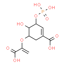 ChemSpider 2D Image | 5-[(1-Carboxyvinyl)oxy]-4-hydroxy-3-(phosphonooxy)-1-cyclohexene-1-carboxylic acid | C10H13O10P