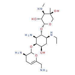ChemSpider 2D Image | (1S,2S,3S,4R,6S)-2-Amino-3-{[(3R)-3-amino-6-(aminomethyl)-3,4-dihydro-2H-pyran-2-yl]oxy}-6-(ethylamino)-4-hydroxycyclohexyl 3-deoxy-4-C-methyl-3-(methylamino)-beta-L-arabinopyranoside | C21H41N5O7