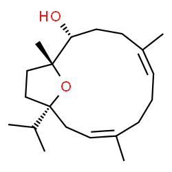 ChemSpider 2D Image | (1R,2R,5Z,9Z,12R)-12-Isopropyl-1,5,9-trimethyl-15-oxabicyclo[10.2.1]pentadeca-5,9-dien-2-ol | C20H34O2