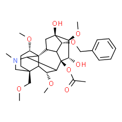 ChemSpider 2D Image | (1alpha,5xi,6alpha,9xi,10alpha,14alpha,15alpha,16beta,17xi)-14-(Benzyloxy)-13,15-dihydroxy-1,6,16-trimethoxy-4-(methoxymethyl)-20-methylaconitan-8-yl acetate | C33H47NO9