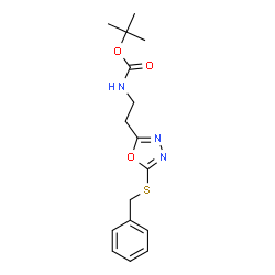 ChemSpider 2D Image | tert-Butyl {2-[5-(benzylsulfanyl)-1,3,4-oxadiazol-2-yl]ethyl}carbamate | C16H21N3O3S