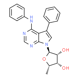 ChemSpider 2D Image | 7-(5-Deoxy-alpha-L-lyxofuranosyl)-N,5-diphenyl-7H-pyrrolo[2,3-d]pyrimidin-4-amine | C23H22N4O3