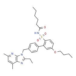 ChemSpider 2D Image | N-({5-Butoxy-4'-[(2-ethyl-5,7-dimethyl-3H-imidazo[4,5-b]pyridin-3-yl)methyl]-2-biphenylyl}sulfonyl)hexanamide | C33H42N4O4S