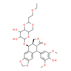 ChemSpider 2D Image | (5S,5aR,8aR,9R)-9-(4-Hydroxy-3,5-dimethoxyphenyl)-8-oxo-5,5a,6,8,8a,9-hexahydrofuro[3',4':6,7]naphtho[2,3-d][1,3]dioxol-5-yl 4,6-O-(3-ethoxypropylidene)hexopyranoside | C32H38O14