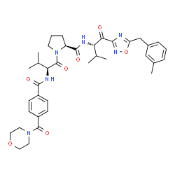 ChemSpider 2D Image | N-[4-(4-Morpholinylcarbonyl)benzoyl]-L-valyl-N-{(2S)-3-methyl-1-[5-(3-methylbenzyl)-1,2,4-oxadiazol-3-yl]-1-oxo-2-butanyl}-L-prolinamide | C37H46N6O7