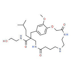 ChemSpider 2D Image | N-(2-Hydroxyethyl)-19-methoxy-15-(3-methylbutyl)-4,12-dioxo-2-oxa-5,8,13-triazabicyclo[15.2.2]henicosa-1(19),17,20-triene-15-carboxamide | C26H42N4O6