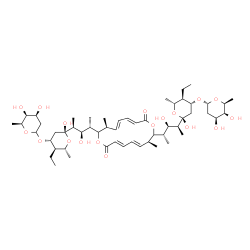 ChemSpider 2D Image | (3E,5E,7S,11E,13E,15S)-8-{(2S,3R,4S)-4-[(2R,4R,5R,6R)-4-{[(2R,4S,5S,6S)-4,5-Dihydroxy-6-methyltetrahydro-2H-pyran-2-yl]oxy}-5-ethyl-2-hydroxy-6-methyltetrahydro-2H-pyran-2-yl]-3-hydroxy-2-pentanyl}-16
-{(2S,3R,4S)-4-[(2R,4R,5R,6R)-4-{[(4S,5S,6S)-4,5-dihydroxy-6-methyltetrahydro-2H-pyran-2-yl]oxy}-5-ethyl-2-hydroxy-6-methyltetrahydro-2H-pyran-2-yl]-3-hydroxy-2-pentanyl}-7,15-dimethyl-1,9-dioxacycloh
exadeca-3,5,11,13-tetraene-2,10-dione | C54H88O18
