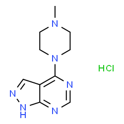 ChemSpider 2D Image | 4-(4-Methyl-1-piperazinyl)-1H-pyrazolo[3,4-d]pyrimidine hydrochloride (1:1) | C10H15ClN6