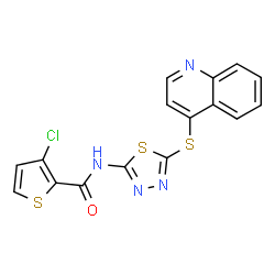 ChemSpider 2D Image | 3-Chloro-N-[5-(4-quinolinylsulfanyl)-1,3,4-thiadiazol-2-yl]-2-thiophenecarboxamide | C16H9ClN4OS3