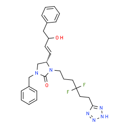 ChemSpider 2D Image | (4S)-1-Benzyl-3-[4,4-difluoro-6-(2H-tetrazol-5-yl)hexyl]-4-[(1E)-3-hydroxy-4-phenyl-1-buten-1-yl]-2-imidazolidinone | C27H32F2N6O2
