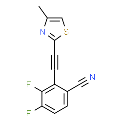 ChemSpider 2D Image | 3,4-Difluoro-2-[(4-methyl-1,3-thiazol-2-yl)ethynyl]benzonitrile | C13H6F2N2S