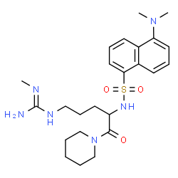 ChemSpider 2D Image | 5-(Dimethylamino)-N-[5-(N''-methylcarbamimidamido)-1-oxo-1-(1-piperidinyl)-2-pentanyl]-1-naphthalenesulfonamide | C24H36N6O3S