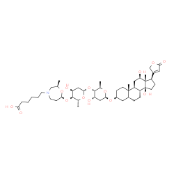 ChemSpider 2D Image | (3beta,5beta,12beta)-3-[(4-O-{4-O-[(2R,7S)-4-(5-Carboxypentyl)-2-methyl-1,4-oxazepan-7-yl]-2,6-dideoxy-beta-D-ribo-hexopyranosyl}-2,6-dideoxy-beta-D-ribo-hexopyranosyl)oxy]-12,14-dihydroxycard-20(22)-
enolide | C47H75NO14