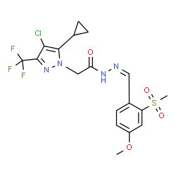 ChemSpider 2D Image | 2-[4-Chloro-5-cyclopropyl-3-(trifluoromethyl)-1H-pyrazol-1-yl]-N'-{(Z)-[4-methoxy-2-(methylsulfonyl)phenyl]methylene}acetohydrazide | C18H18ClF3N4O4S