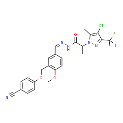 ChemSpider 2D Image | 2-[4-Chloro-5-methyl-3-(trifluoromethyl)-1H-pyrazol-1-yl]-N'-[(Z)-{3-[(4-cyanophenoxy)methyl]-4-methoxyphenyl}methylene]propanehydrazide | C24H21ClF3N5O3