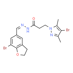 ChemSpider 2D Image | N'-[(Z)-(7-Bromo-2,3-dihydro-1-benzofuran-5-yl)methylene]-3-(4-bromo-3,5-dimethyl-1H-pyrazol-1-yl)propanehydrazide | C17H18Br2N4O2