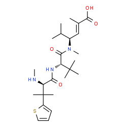 ChemSpider 2D Image | N-Methyl-3-(2-thienyl)-D-valyl-N-[(3S,4E)-5-carboxy-2-methyl-4-hexen-3-yl]-N,3-dimethyl-L-valinamide | C25H41N3O4S