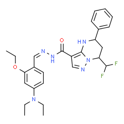ChemSpider 2D Image | N'-{(Z)-[4-(Diethylamino)-2-ethoxyphenyl]methylene}-7-(difluoromethyl)-5-phenyl-4,5,6,7-tetrahydropyrazolo[1,5-a]pyrimidine-3-carbohydrazide | C27H32F2N6O2