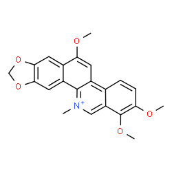 ChemSpider 2D Image | 1,2,6-Trimethoxy-12-methyl[1,3]benzodioxolo[5,6-c]phenanthridin-12-ium | C22H20NO5
