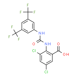 ChemSpider 2D Image | 2-({[3,5-Bis(trifluoromethyl)phenyl]carbamoyl}amino)-3,5-dichlorobenzoic acid | C16H8Cl2F6N2O3