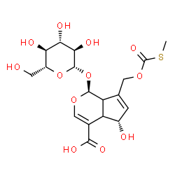 ChemSpider 2D Image | (1S,5S)-1-(beta-D-Glucopyranosyloxy)-5-hydroxy-7-({[(methylsulfanyl)carbonyl]oxy}methyl)-1,4a,5,7a-tetrahydrocyclopenta[c]pyran-4-carboxylic acid | C18H24O12S