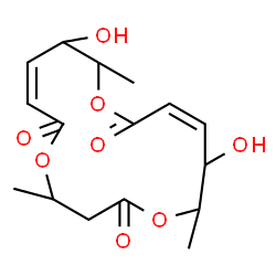 ChemSpider 2D Image | (13Z)-9,15-Dihydroxy-4,10,16-trimethyl-1,5,11-trioxacyclohexadeca-7,13-diene-2,6,12-trione | C16H22O8