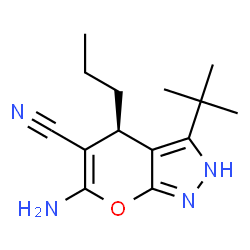 ChemSpider 2D Image | (4R)-6-Amino-3-(2-methyl-2-propanyl)-4-propyl-2,4-dihydropyrano[2,3-c]pyrazole-5-carbonitrile | C14H20N4O