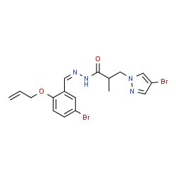 ChemSpider 2D Image | N'-{(Z)-[2-(Allyloxy)-5-bromophenyl]methylene}-3-(4-bromo-1H-pyrazol-1-yl)-2-methylpropanehydrazide | C17H18Br2N4O2