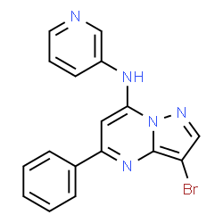ChemSpider 2D Image | 3-Bromo-5-phenyl-N-(3-pyridinyl)pyrazolo[1,5-a]pyrimidin-7-amine | C17H12BrN5