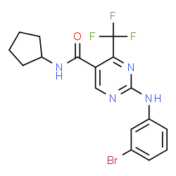 ChemSpider 2D Image | 2-[(3-Bromophenyl)amino]-N-cyclopentyl-4-(trifluoromethyl)-5-pyrimidinecarboxamide | C17H16BrF3N4O